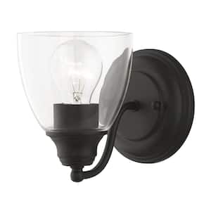 Grandview 5.5 in. 1-Light Black Wall Sconce with Clear Glass