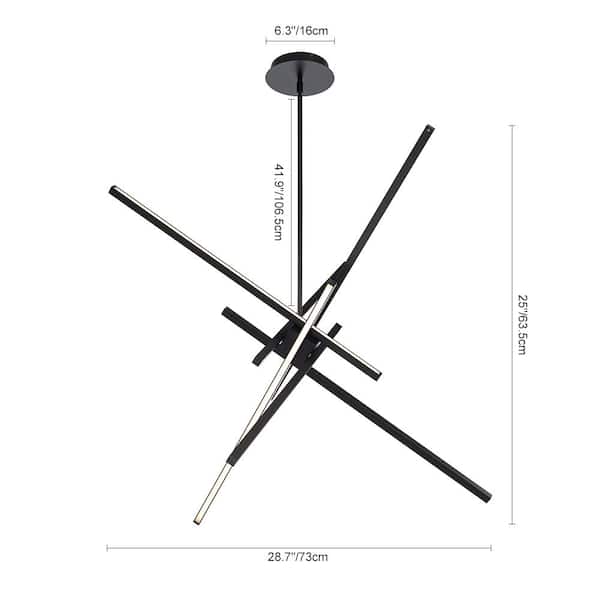 40-Watt 6-Light Dimmable Integrated LED Matte Black Sputnik, Tubed Linear, Cylinder Chandelier for Dining Room