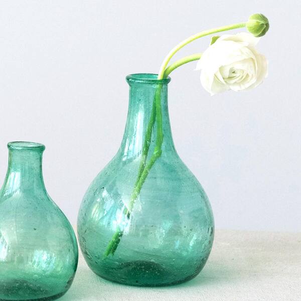 Storied Home Decorative Hand Blown Glass Vase 3.75 in. in Teal