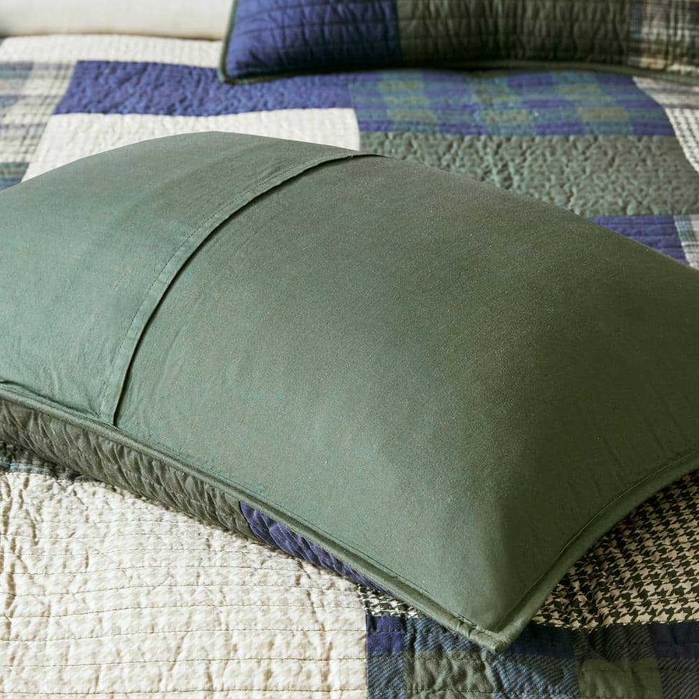Navy and Green Cotton Patchwork Twin Quilt Set