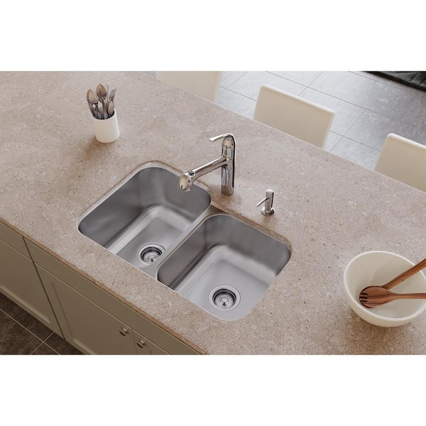 Dayton 32 in. Undermount Offset 60/40 Double Bowl 18-Gauge Soft Satin Stainless Steel Kitchen Sink Only