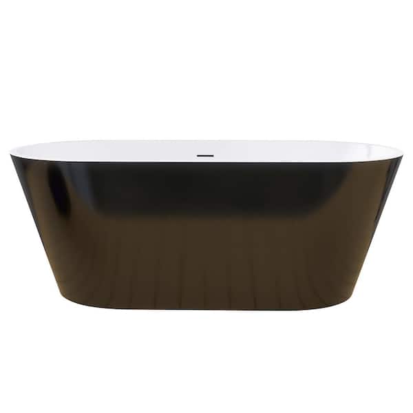 Baily 55 in. L x 27 in. W Soaking Bathtub with Center Drain in Black Acrylic Oval Slipper Freestanding Bathtub