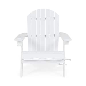 Outdoor Classic White Folding Wood Adirondack Chair Can Put Cup Holder