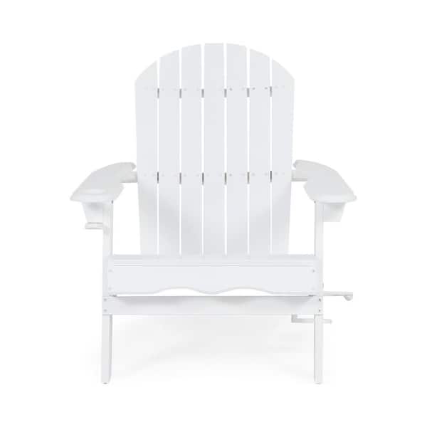 Zeus & Ruta Outdoor Classic White Folding Wood Adirondack Chair Can Put Cup Holder
