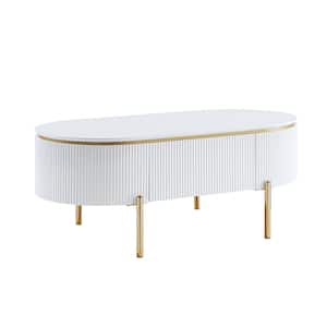 Daveigh 26 in. White High Gloss and Gold Finish Wood C Shaped End Table