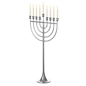 Modern Solid Metal Judaica Hanukkah Menorah 9 Branched Candelabra, Aluminum Large