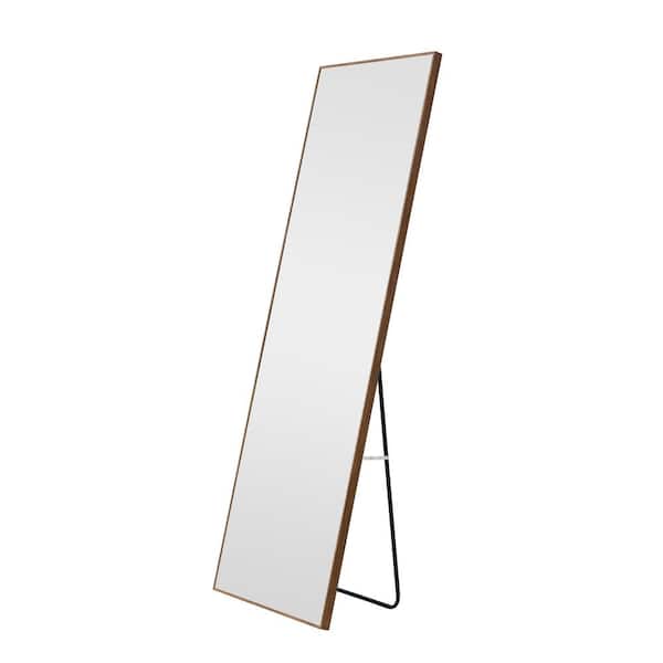 Unbranded Brown 19 in. W x 63 in. H Rectangle Solid Wood Frame Full-length Wall Mounted Dressing Mirror for Living Room Bedroom