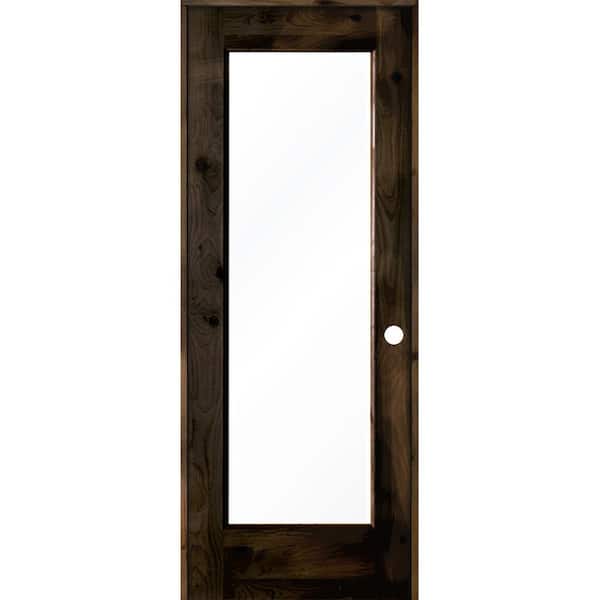 Krosswood Doors 28 in. x 80 in. Rustic Knotty Alder Right-Hand Full-Lite Clear Glass Black Stain Solid Wood Single Prehung Interior Door