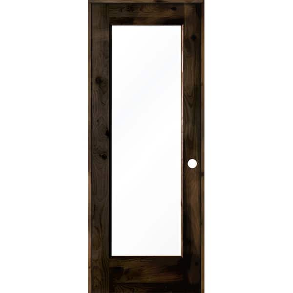 Krosswood Doors 30 in. x 80 in. Rustic Knotty Alder Right-Hand Full-Lite Clear Glass Black Stain Solid Wood Single Prehung Interior Door