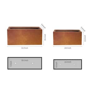 31.4" and 23.6"L Rectangular Faux Weathering Steel Finish Lightweight Planters w/Drainage Hole Set of 2, Outdoor/Indoor