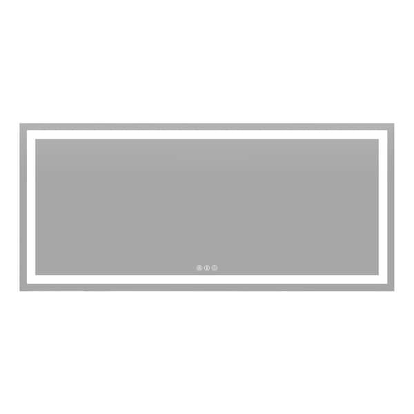 72 in. W x 32 in. H Large Rectangular Frameless Double Lighting Anti-Fog Wall Bathroom Vanity Mirror Super Bright