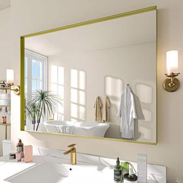 TOOLKISS 48 in. W x 36 in. H Rectangular Aluminum Framed Wall Bathroom Vanity Mirror in Gold