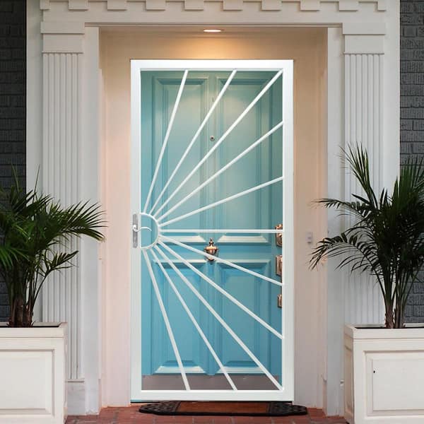 36 in. x 80 in. 369 Series White Prehung Universal Hinge Outswing Sunshine Security Door