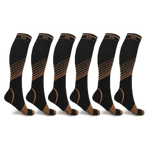 Men Large/X-Large Copper-Infused V-Striped Knee-Length Compression Socks (6-Pack)