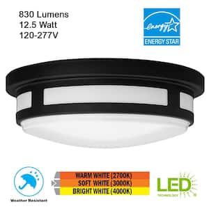 11 in. 1-Light Round Black LED Indoor Outdoor Flush Mount Porch Ceiling Light 830 Lumens 3 Color Temp Changes Wet Rated