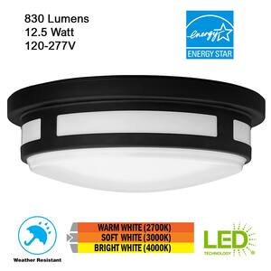 11 in. Round Black Indoor Outdoor LED Flush Mount Ceiling Light Adjustable CCT 830 Lumens Wet Rated Front or Side Door