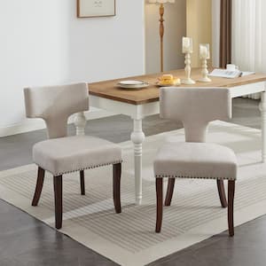 Persa Beige Modern Upholstered Dining Chairs with Copper Studs, Rubberwood Frame, Set of 2