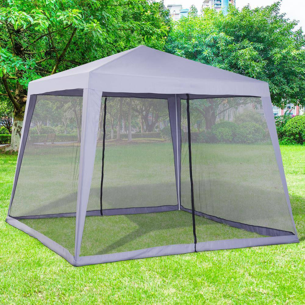 Gray 10' x 10' Steel Outdoor Gazebo with Mesh Sidewalls