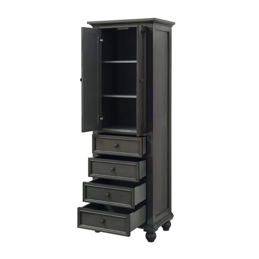 Charcoal Glaze Solid Wood Linen Tower Cabinet with Adjustable Shelving