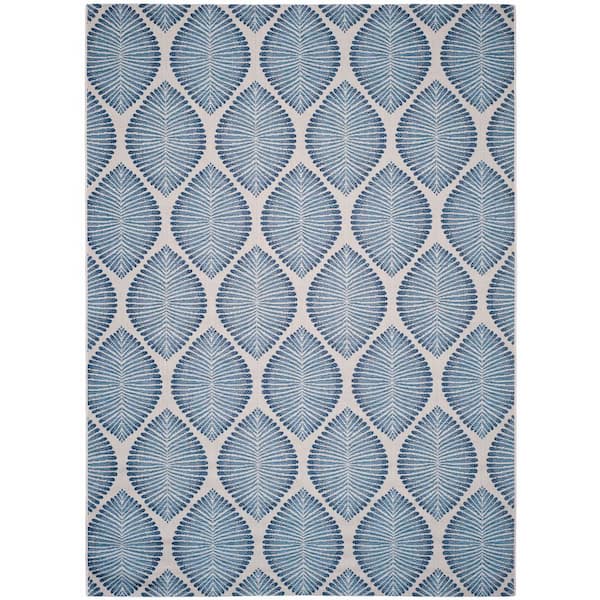 Courtyard Beige/Navy 8 ft. x 11 ft. Geometric Indoor/Outdoor Patio  Area Rug