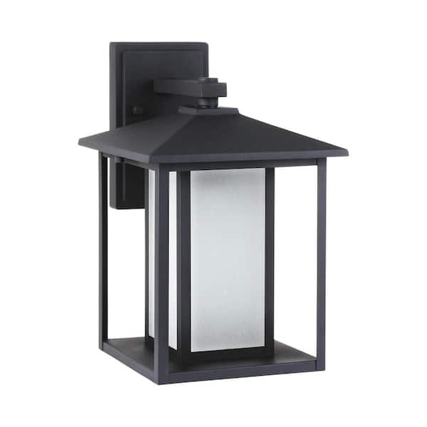 Generation Lighting Hunnington Black Outdoor 14 in. Integrated LED Wall Lantern Sconce