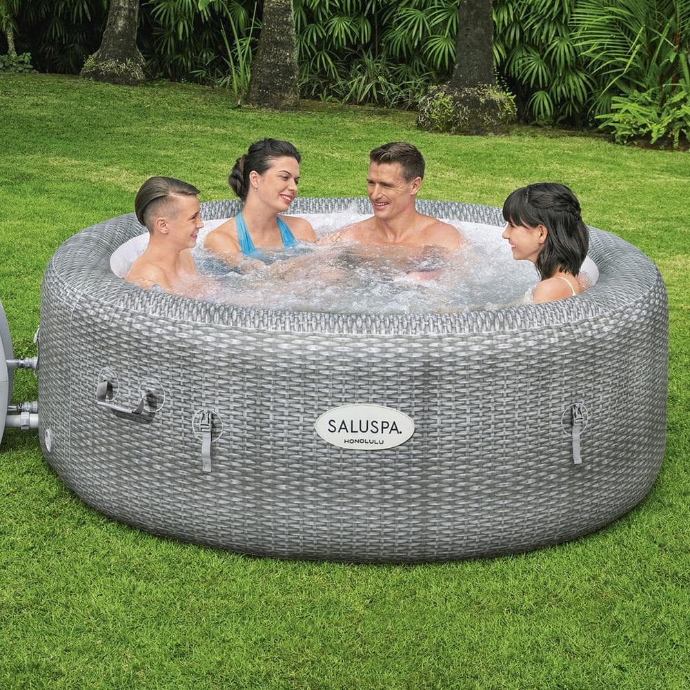 Bestway SaluSpa Gray Round Inflatable Hot Tub with EnergySense Cover