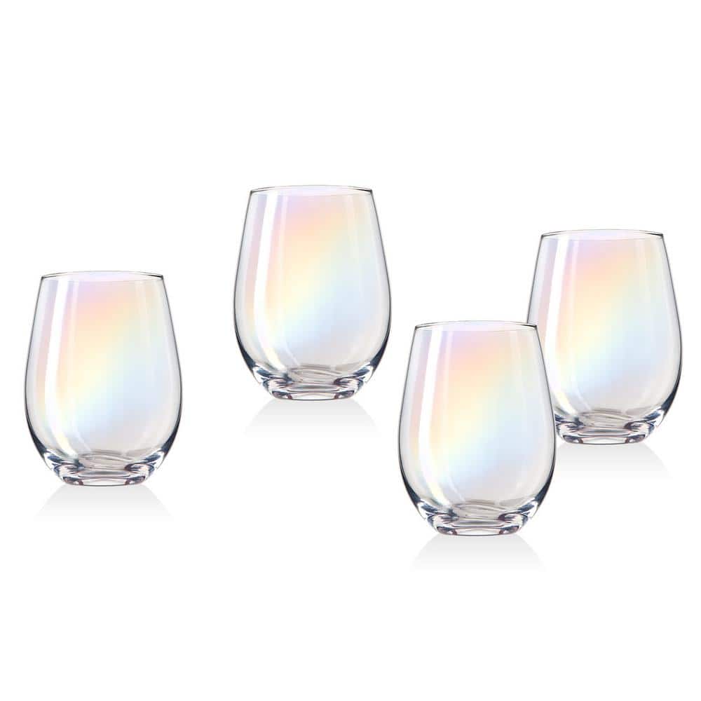Iridescent Stemless Champagne Flutes, Wine Glasses for Cocktails (10 oz, 4  Pack)