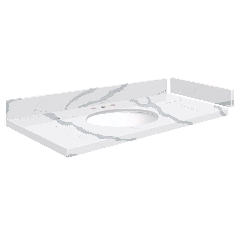 Silestone 42.75 in. W x 22.25 in. D Quartz White Round Single Sink Vanity Top in Bianco Calacatta price history on PriceWatchPro