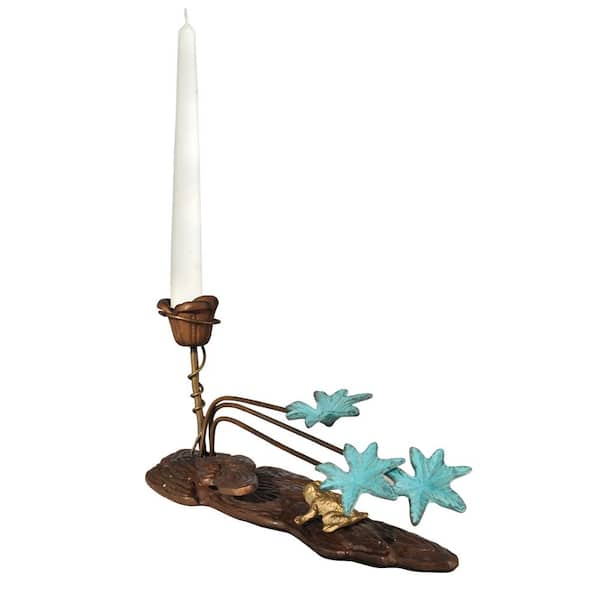 Unbranded 10 in. Triple Angel Bronze Candle Holder with Candle
