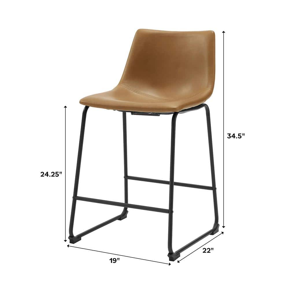 Dayton 24" Modern Brown Faux Leather Counter Stools, Set of 2