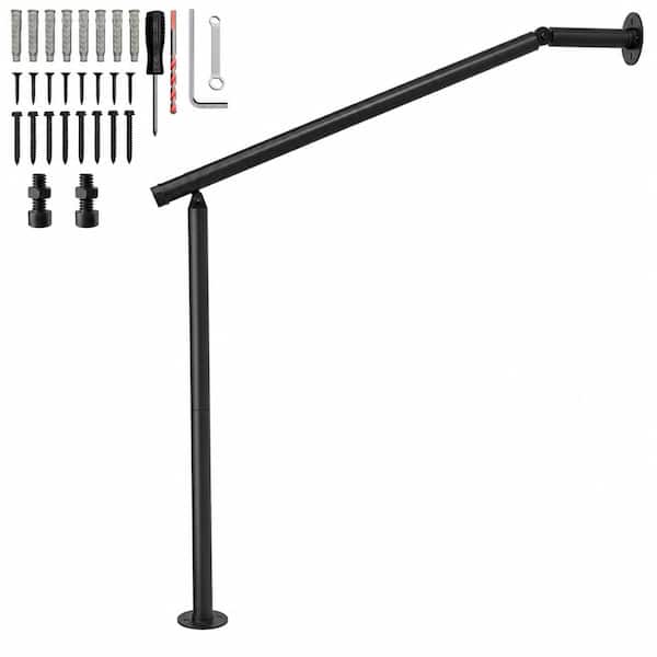 2 to 3 Step Outdoor Stair Handrail Wall and Floor Mounted Wrought Iron Rail Kit for Porch Deck Indoor Stairs