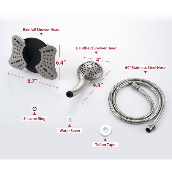 2-Piece High Pressure Rainfall Shower Heads and Handheld Shower Head in Nickel with 9-Spray Modes and 60 in. Hose