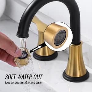 8 in. Widespread Double Handle Bathroom Faucet with Pop-up Drain in Black and Gold