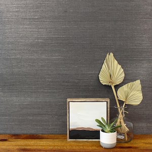 Sisal Espresso Brown on Silver Tipped Coal Authentic Textured Grasscloth Handwoven Wallpaper, 72 sq. ft.