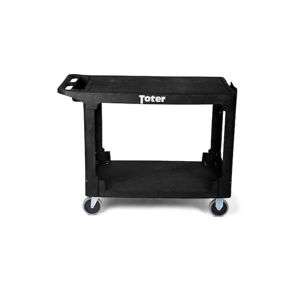 Toter - 550 lbs. Capacity 44 in. x 25.3 in. x 32.3 in. Black Plastic 2-Tier 4-Wheeled Flat Top Straight Handle Utility Cart