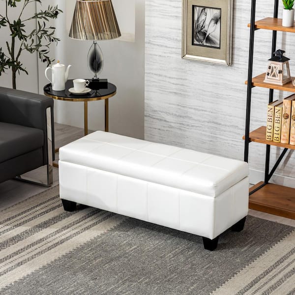 Medora Cream Faux Leather Lift-Top Storage Ottoman Bench