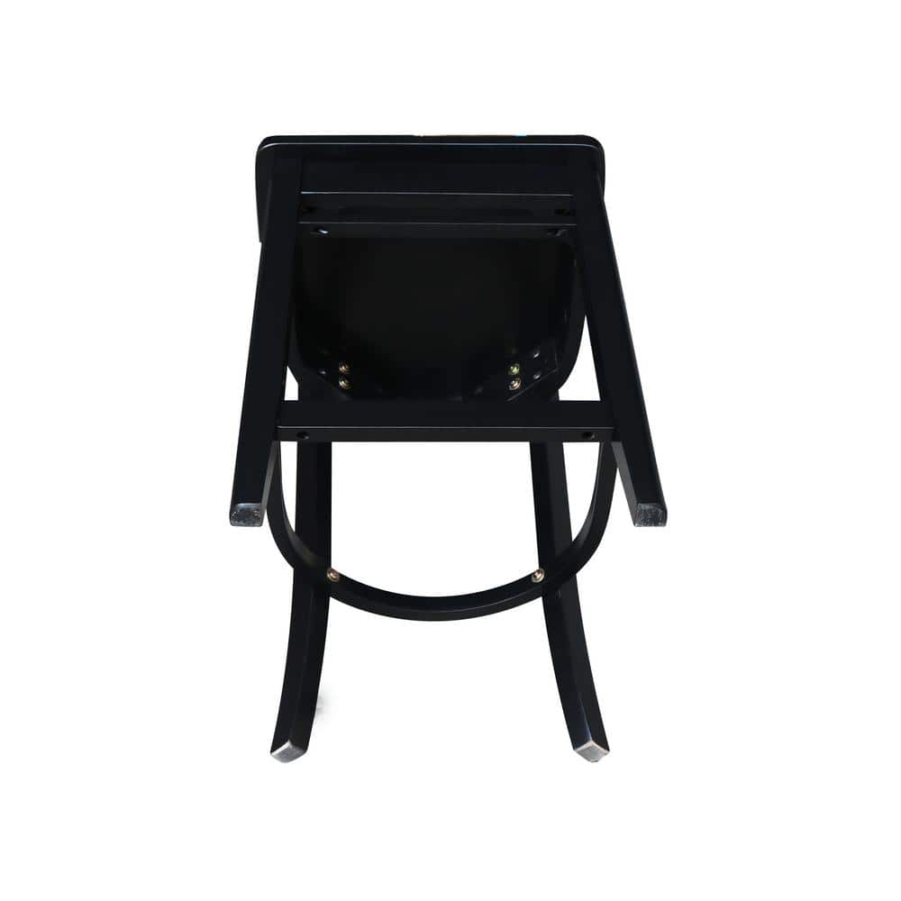 Black Solid Wood Round Pedestal Table with Two Stools