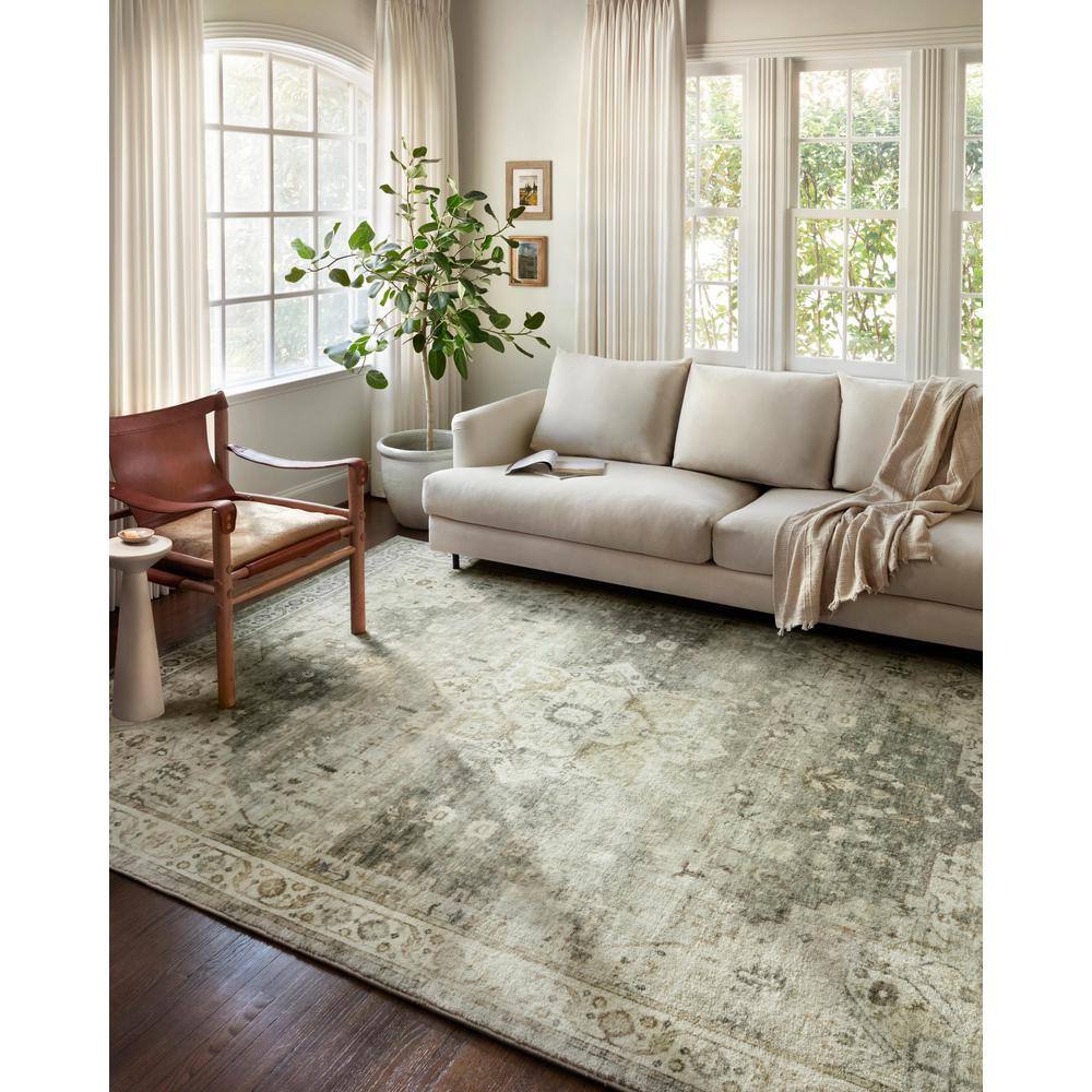 Sage and Beige Rectangular Wool Synthetic Area Rug