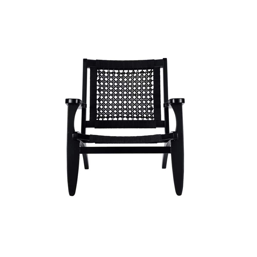 Black Hexagon Woven Rope and Wood Accent Chair