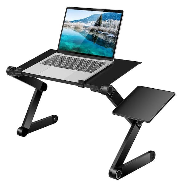 10.24 in. Black Foldable Laptop Table Bed Notebook Desk with Mouse Board Aluminum Alloy Breakfast Snacking Tray