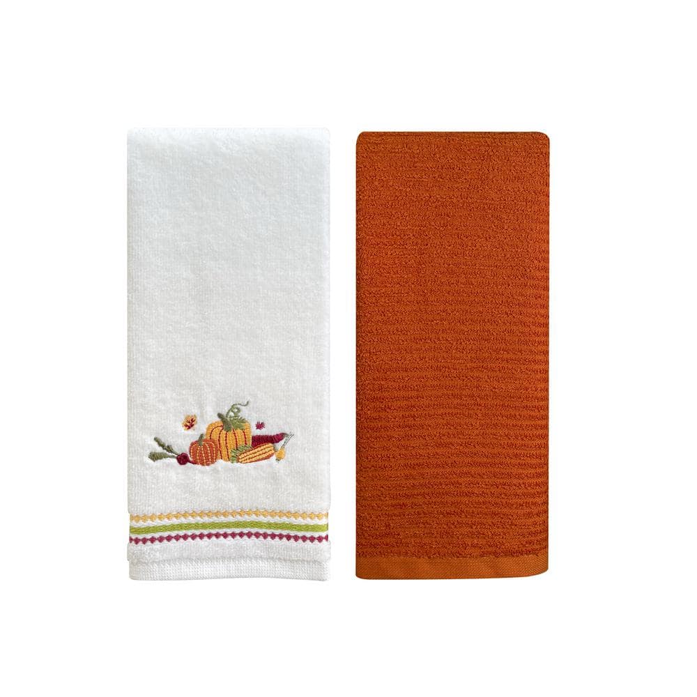 Harper Lane Harvest Embroidered Cotton Hand Towel 2-Piece Set Pumpkins ...