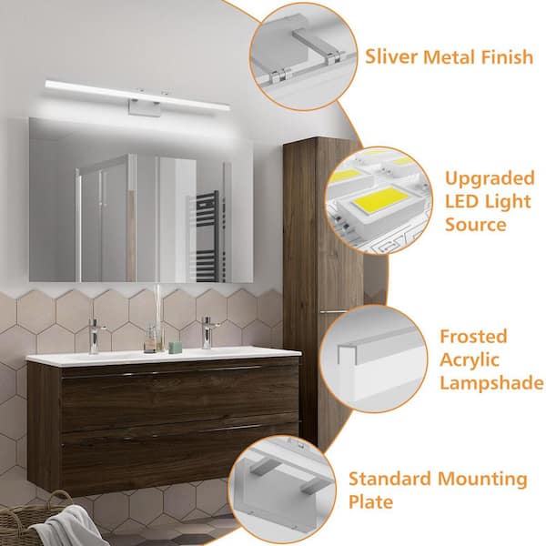 39 in. 1-Light Silver Dimmable LED Vanity Light Bar with 5500K Daylight