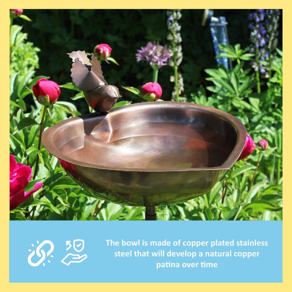 Antique Copper Heart Shaped Birdbath with Metal Stake