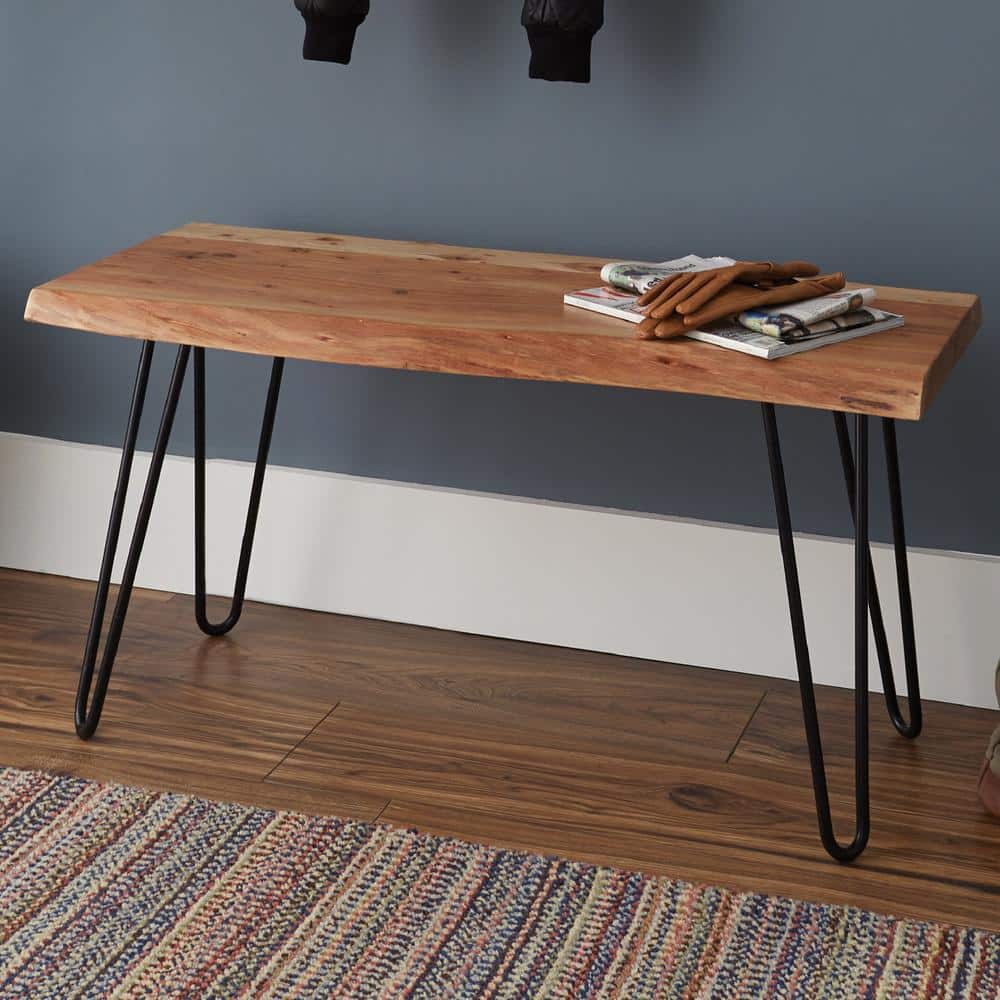 Handcrafted Natural Live Edge 38" Bench with Hairpin Metal Legs