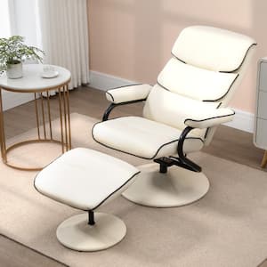 Cream White Leather Recliner Chair with Ottoman
