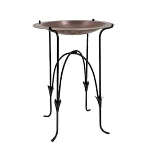 24 in. Dia Round Antique Finished Brass Classic Copper Birdbath with Black Wrought Iron Phoebe Stand