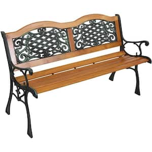 49.5 in. W 3-Person Cast Iron Outdoor Metal Patio Bench, Weatherproof Porch Path Chair