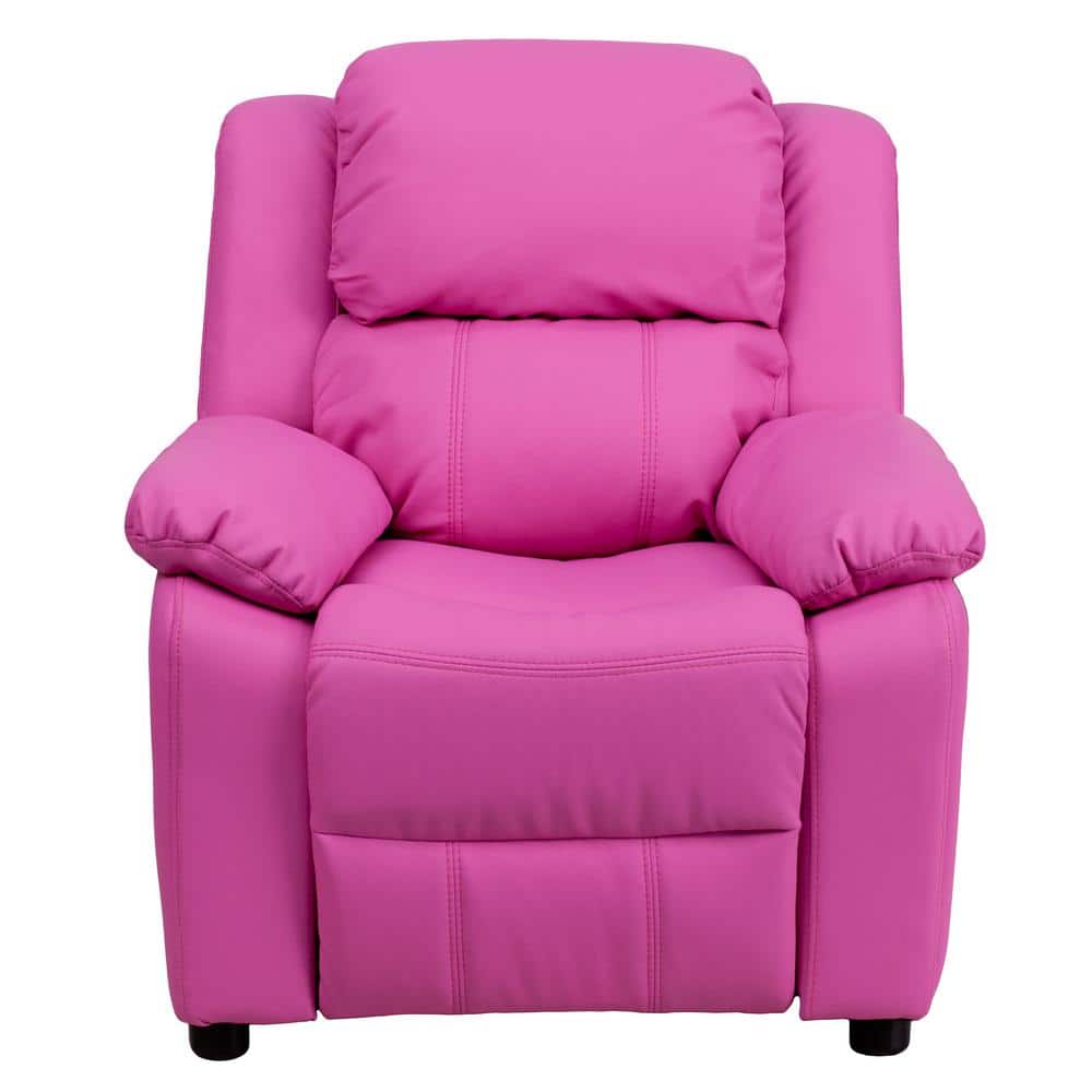Kids Hot Pink Microfiber Recliner with Storage Arms