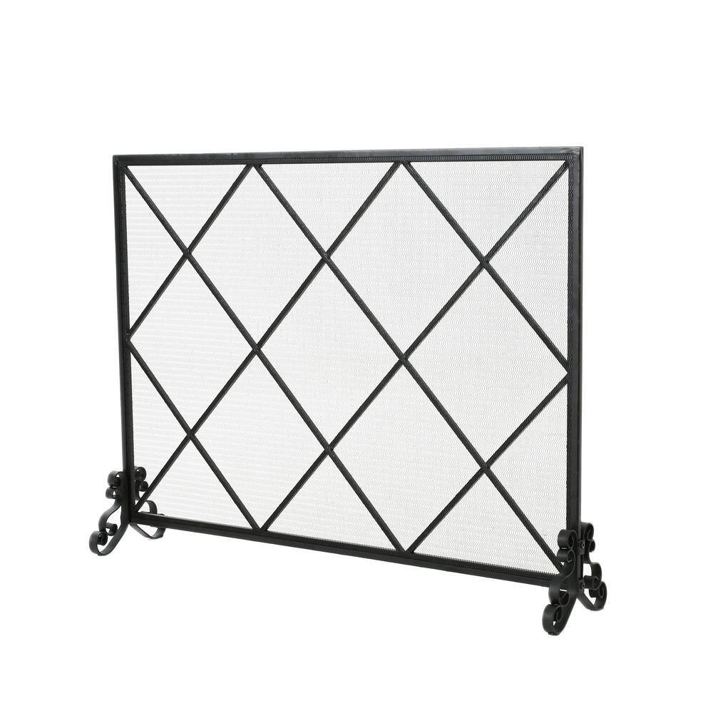 Hayden Black Iron Single Panel Fireplace Screen with Mesh