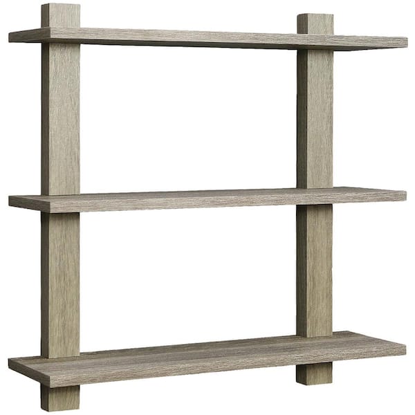 Sorbus 6 in x 23.5 in x 23.5 in 3-Tier Wood Gray Decorative Wall Shelves with Brackets